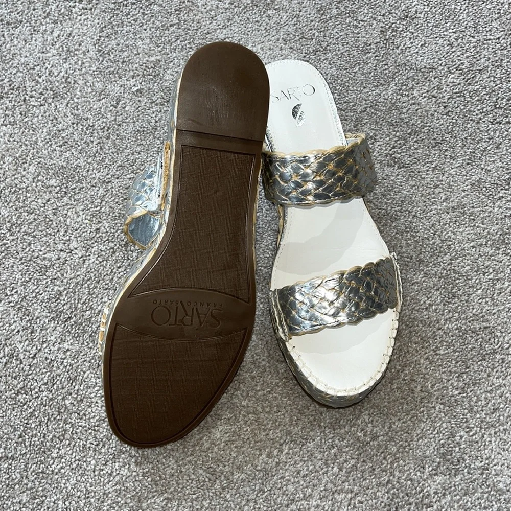 NEW Sarto Franco Sarto Opal Platform Slide SandalSZ-10 White Silver Slip On